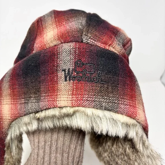Woolrich Trapper Hat Faux Fur Lined Wool Plaid - Picture 5 of 5